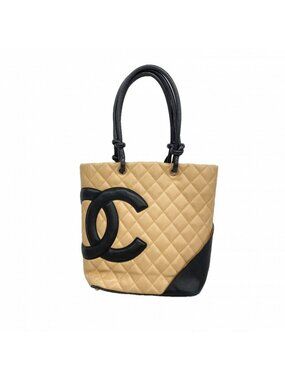 Chanel Tote Cambon Lambskin Brown Black Silver